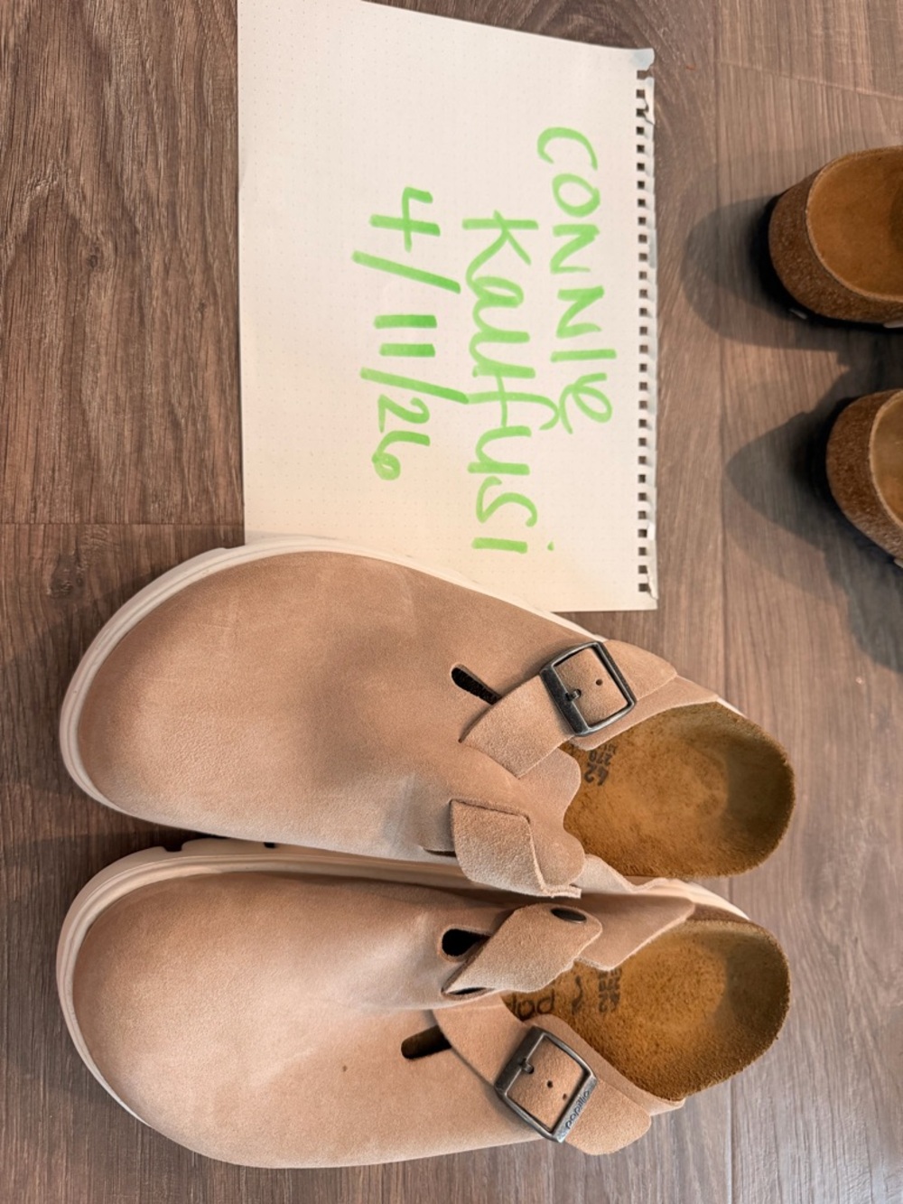 Papillio Women's Suede Slip-On Mules in Light Pink with Buckle